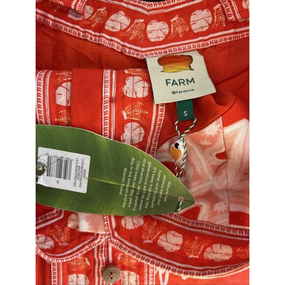 Farm Rio Red White Linen Monsteras Print Mini Button Down Front Dress Sz S NEW - Picture 7 of 9